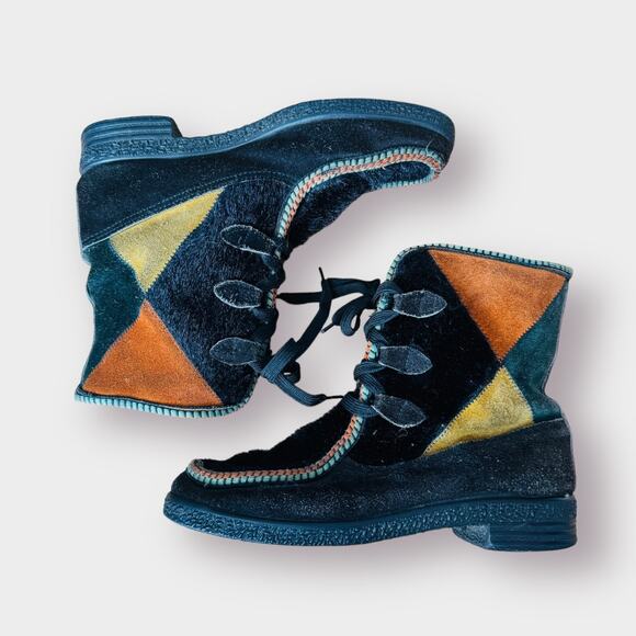 Vintage 70s‎ Suede Patchwork Boots - Picture 1 of 9